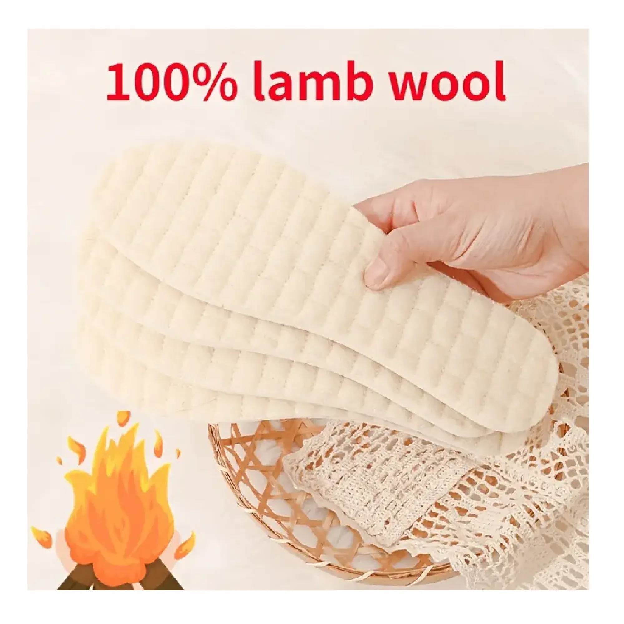 1pair Warm Lamb Wool Insoles For Cold Weather, Fluffy Shoe With Neutral For Comfortable Warm, Beige