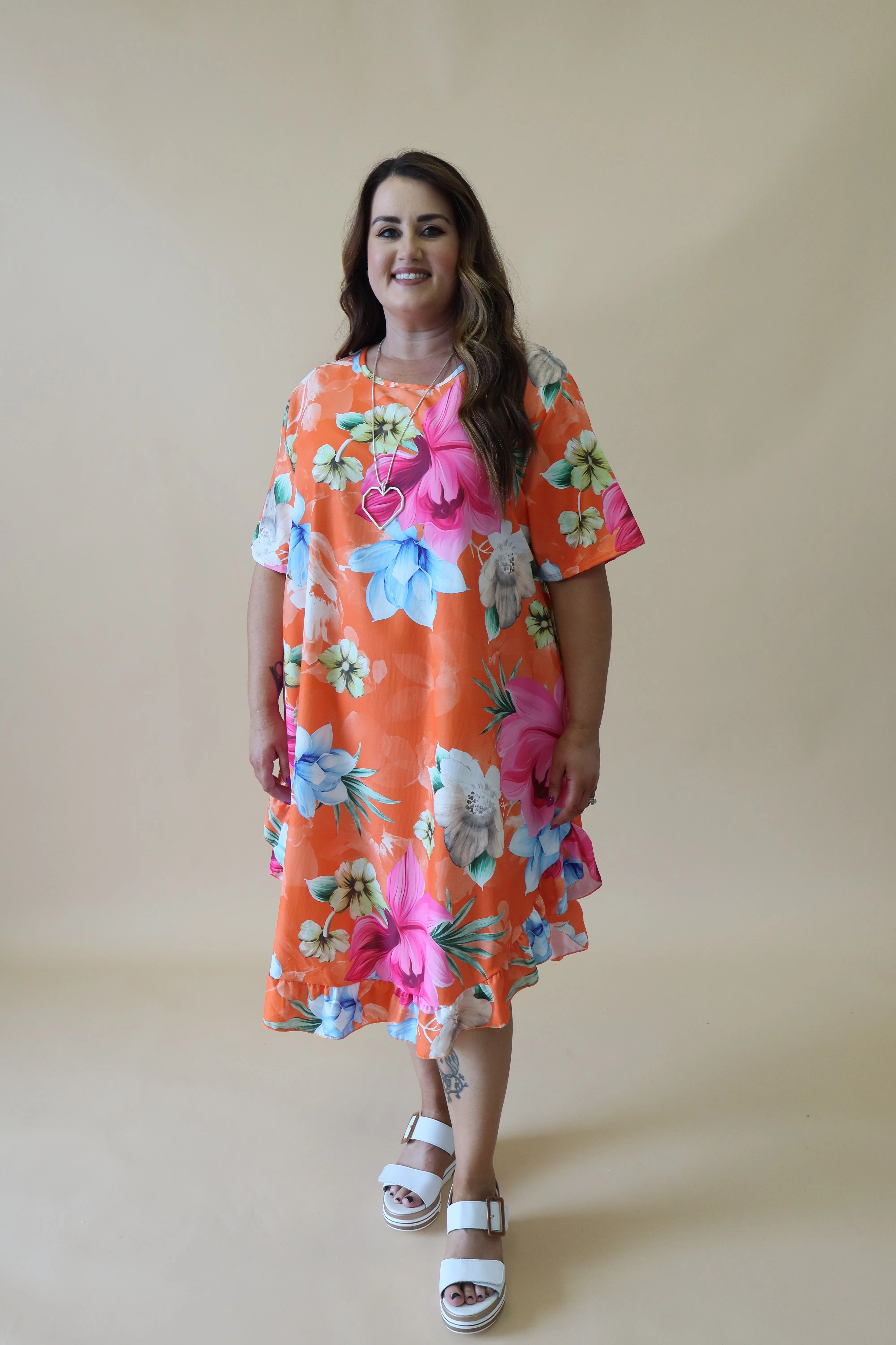 Angie Floral Dress in Orange