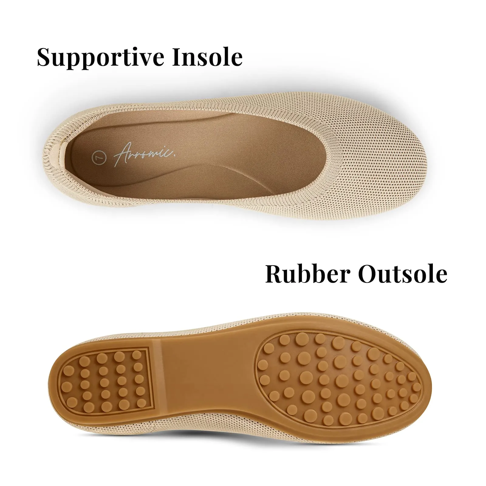 Arromic Nude Flats Shoes for Women Washable Round Toe Knit Pair of Shoes