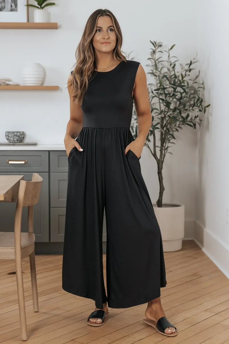 Black Open Back Wide Leg Jumpsuit - FINAL SALE