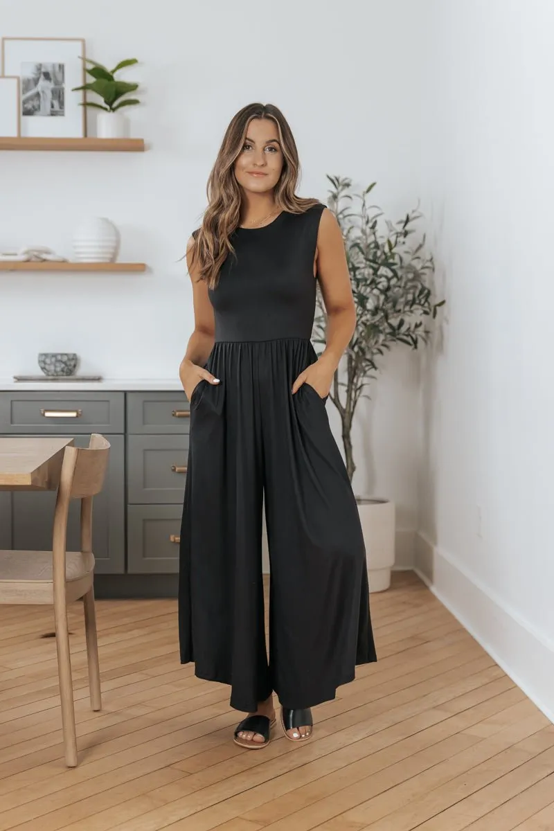 Black Open Back Wide Leg Jumpsuit - FINAL SALE