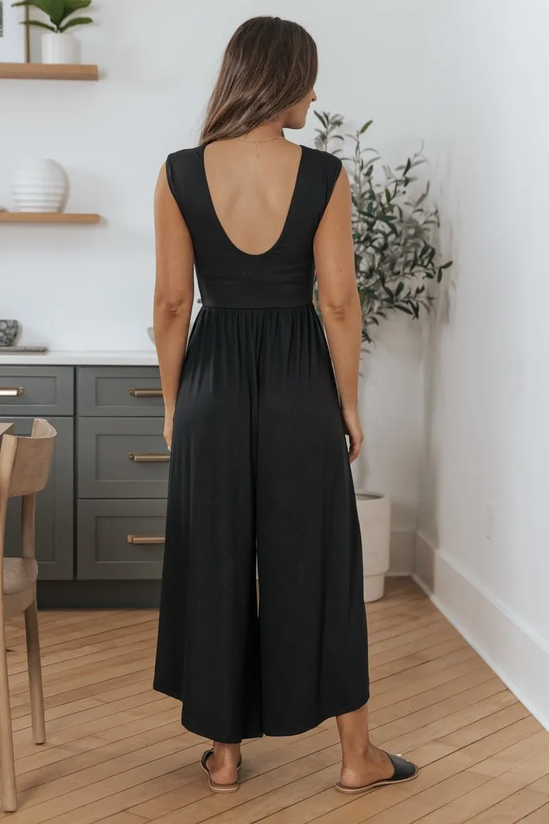 Black Open Back Wide Leg Jumpsuit - FINAL SALE