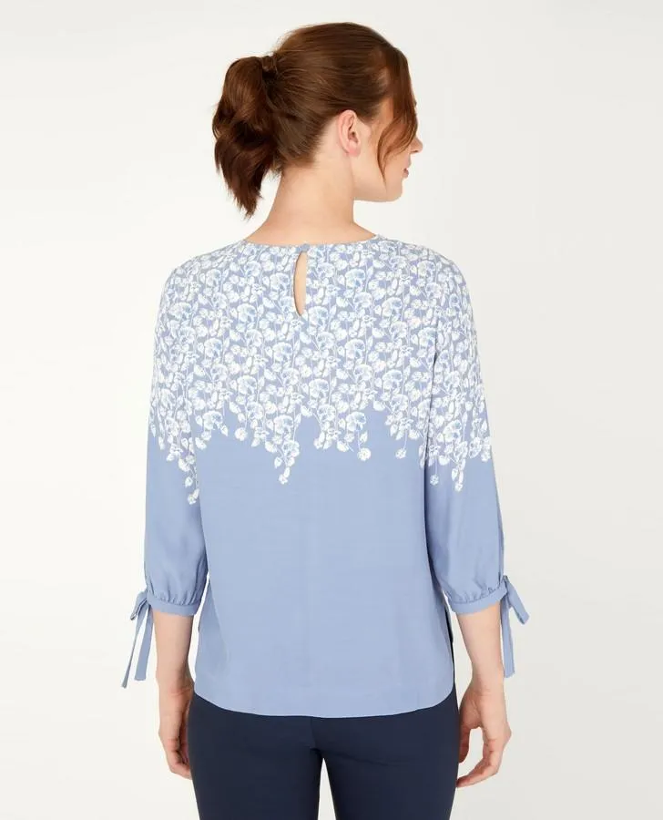 Blue Bow Sleeve Climbing Floral Blouse