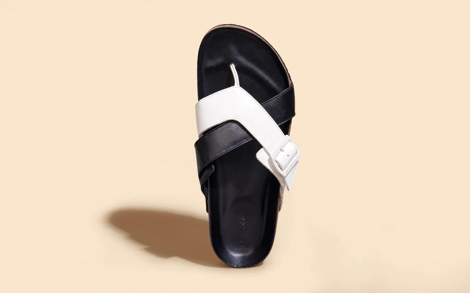 Cork Cross Strap Sandals : White and black