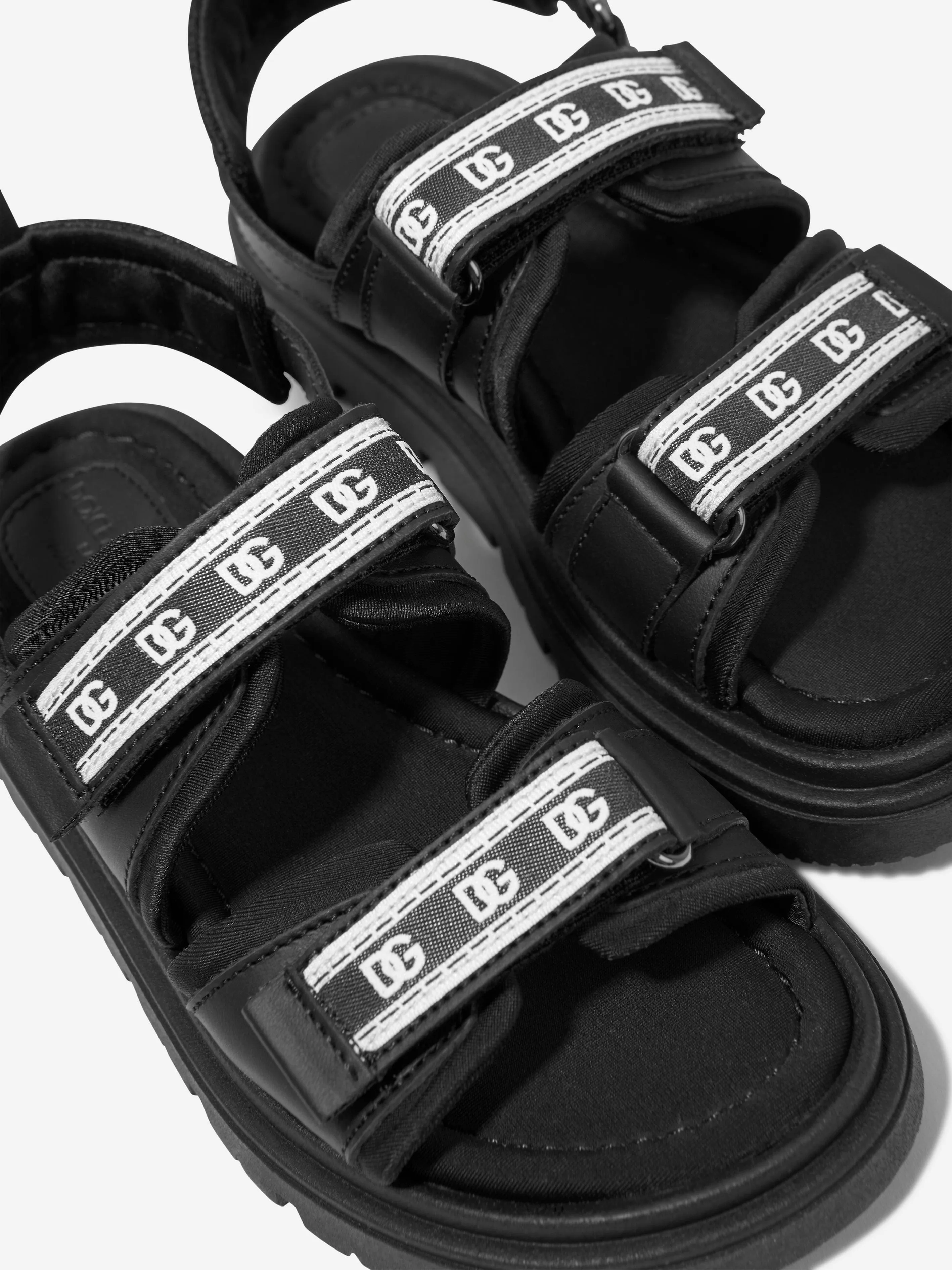 Dolce & Gabbana Kids Leather And Mesh Sandals in Black