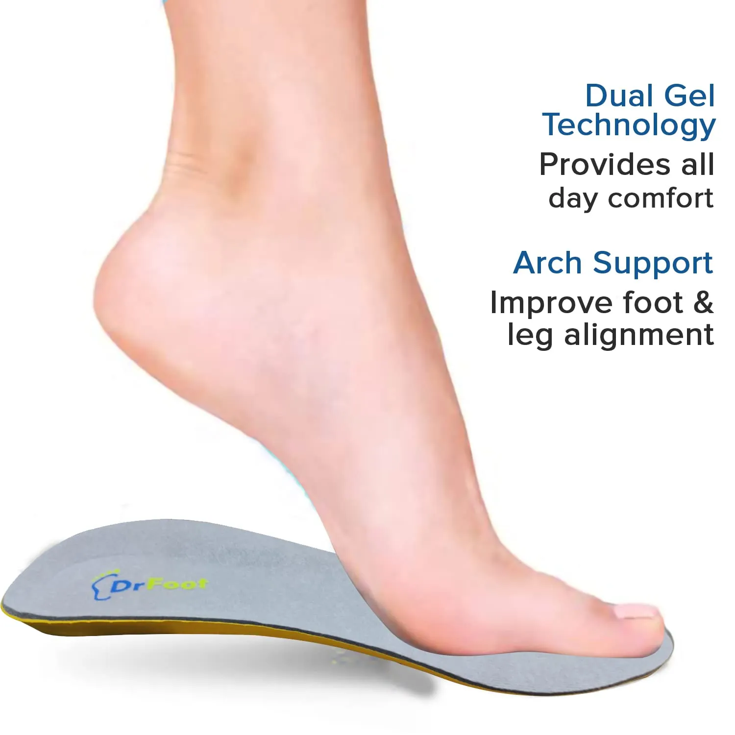 Dr Foot Gel Insoles Pair | For Walking, Running Shoes | All Day Comfort Shoe Inserts With Dual Gel Technology | Ideal Full-Length Sole For Every Shoe | For Both Men & Women - 1 Pair (Free) (Pack of 3)