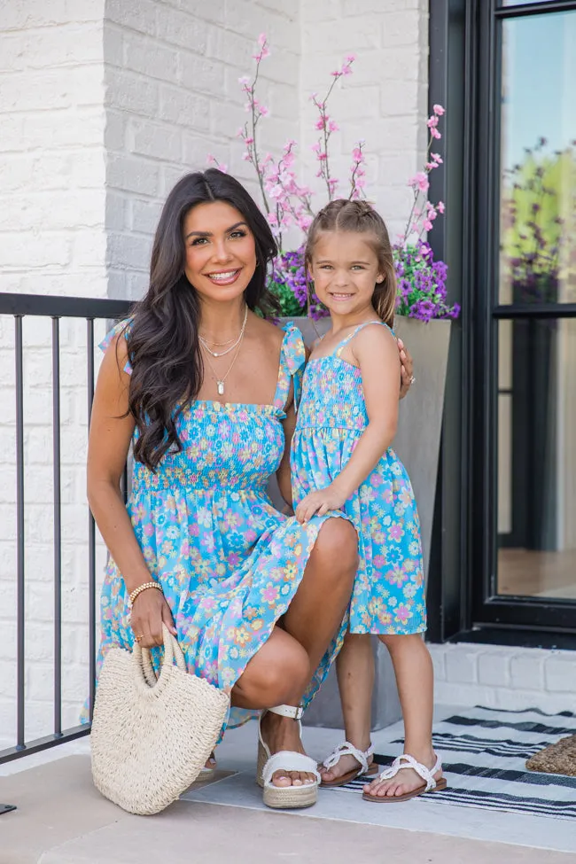 Kid's Sunny Skies Blue Floral Mini Dress