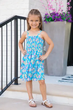 Kid's Sunny Skies Blue Floral Mini Dress