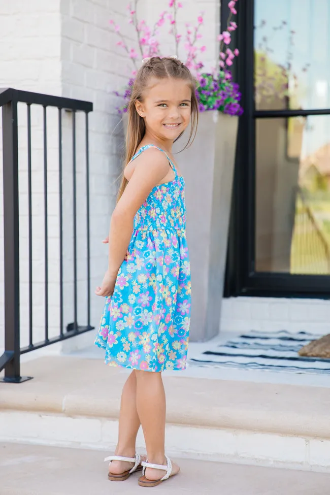 Kid's Sunny Skies Blue Floral Mini Dress