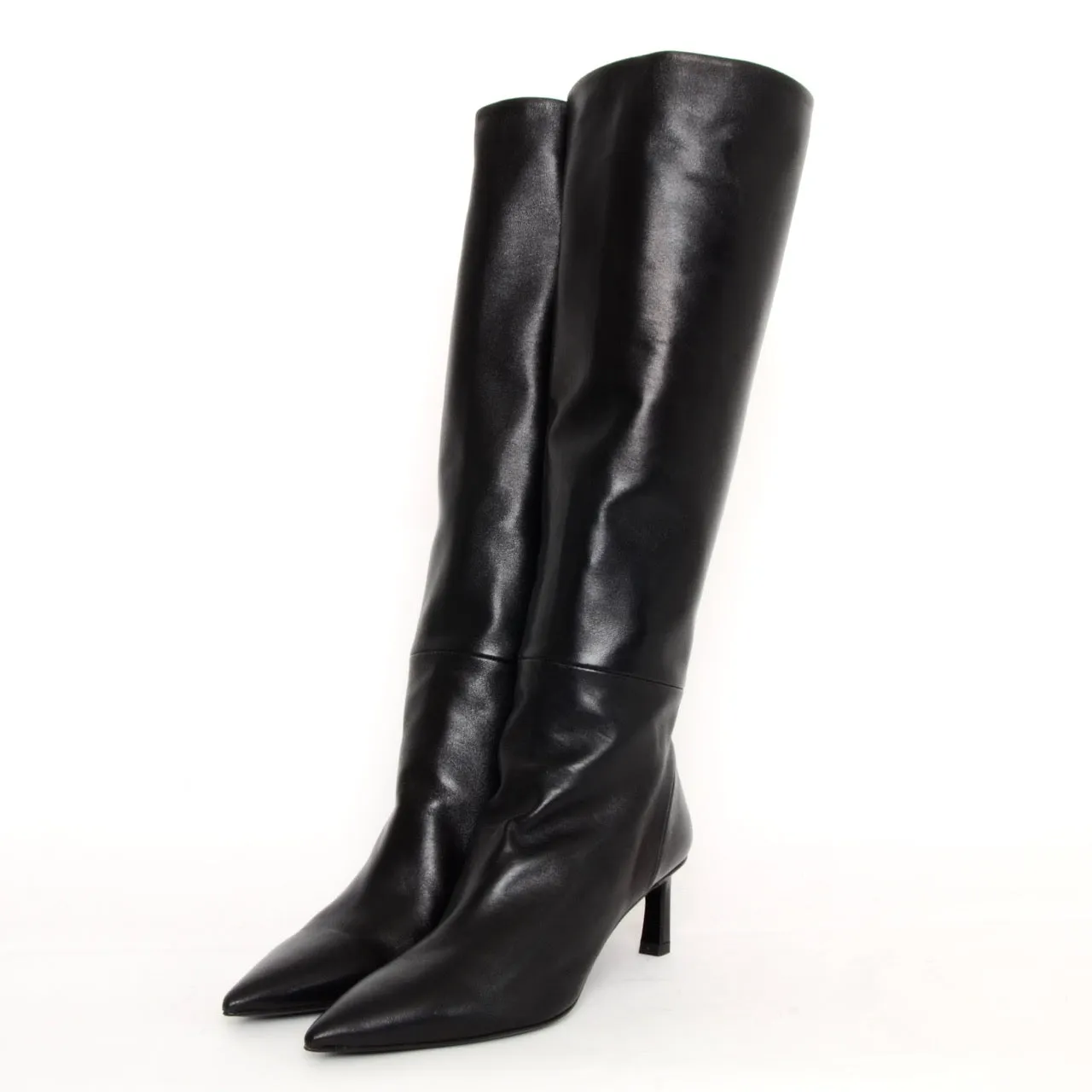 Pointy Toe Knee High Boots on Kitten Heels