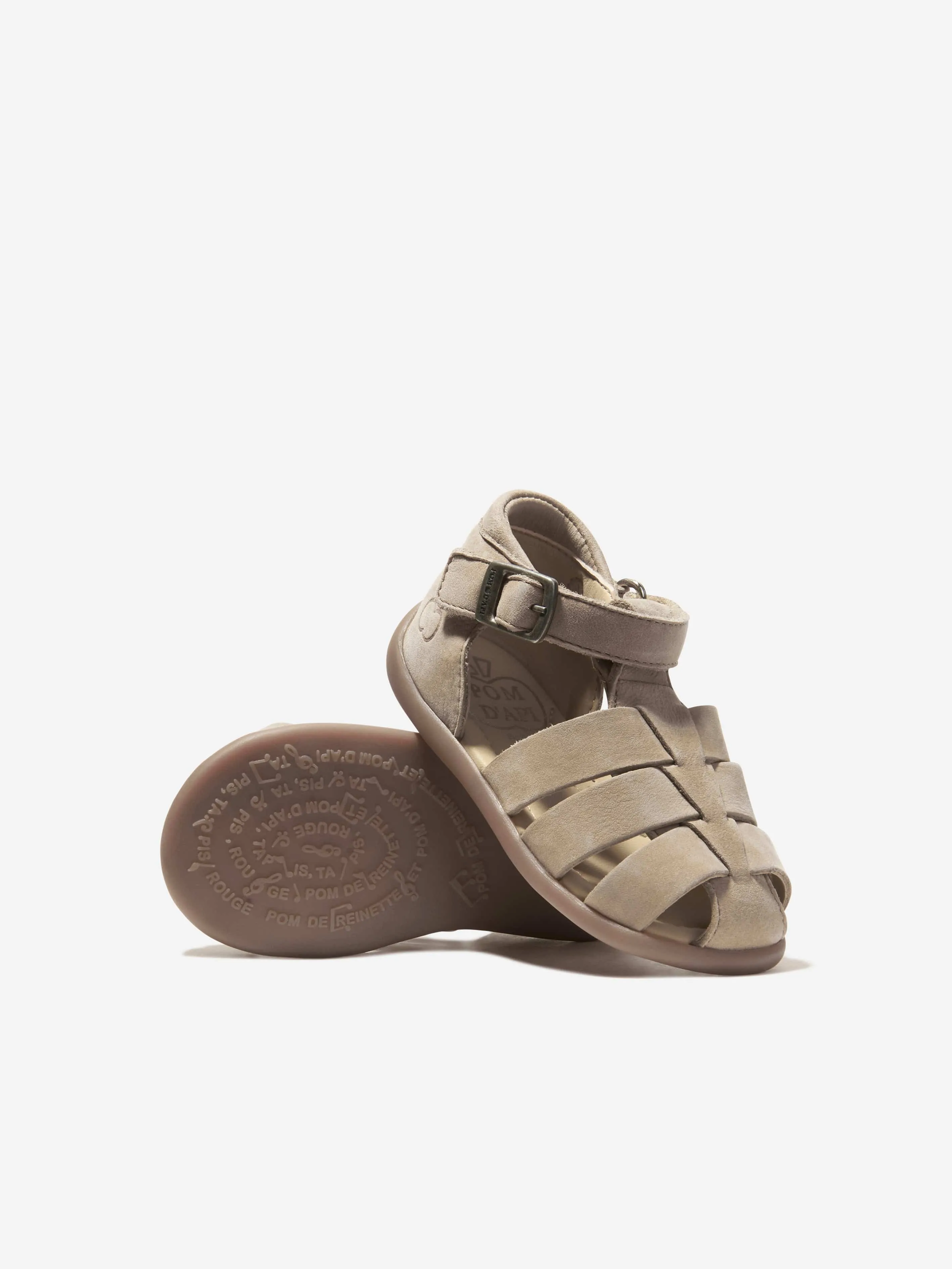 Pom D'Api Baby Leather Stand-Up Papy Buckle Sandals in Stone