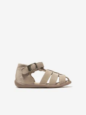 Pom D'Api Baby Leather Stand-Up Papy Buckle Sandals in Stone