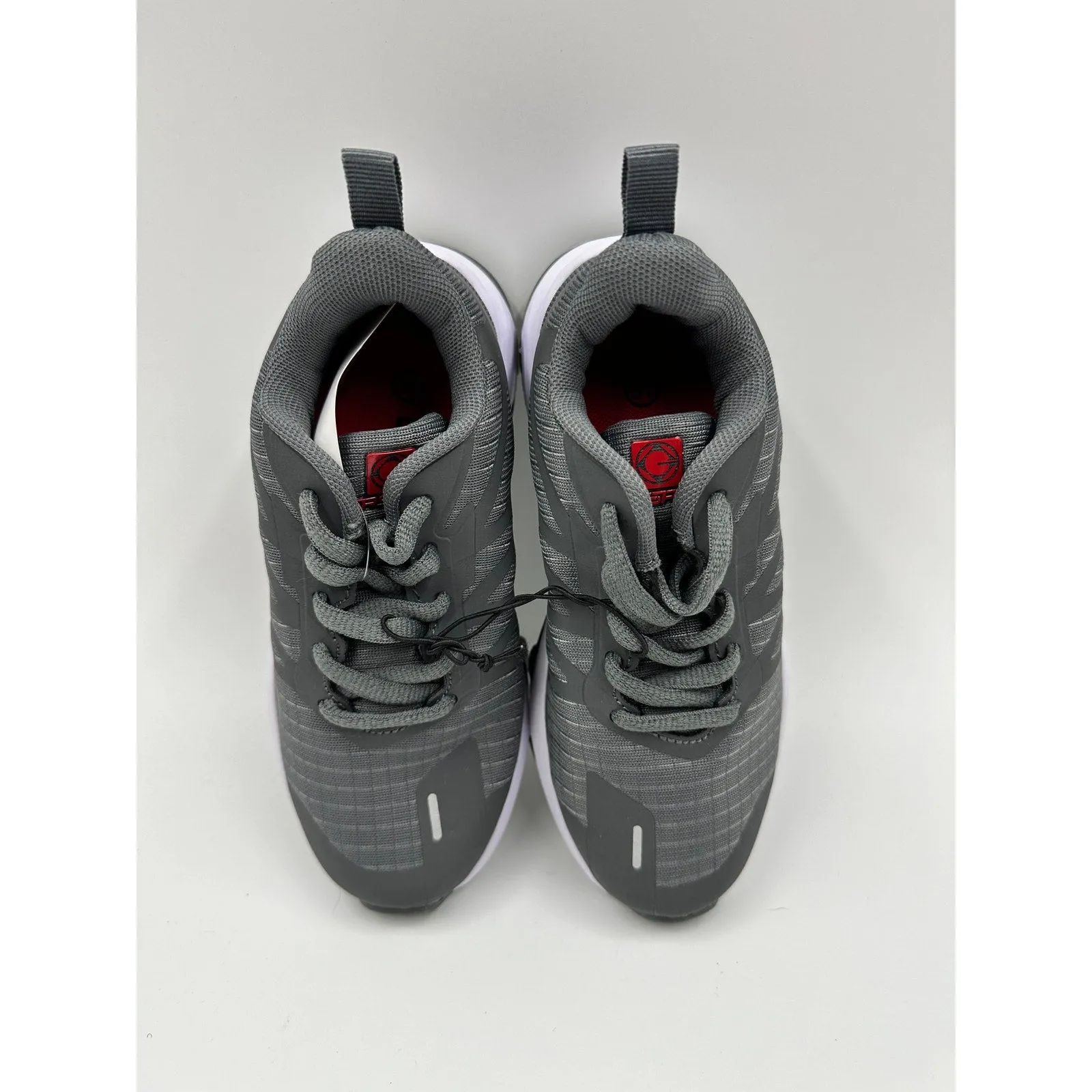 Small Kid/Toddler Size 12, Gray Laced Sneakers with Red Accents