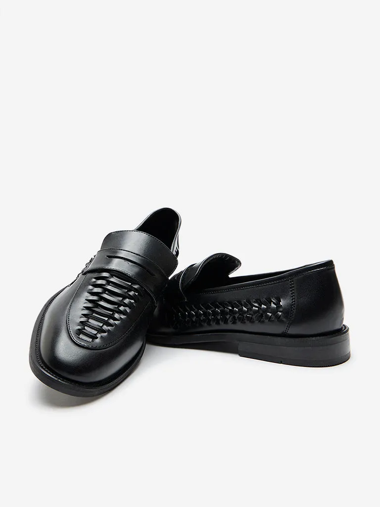 SOLEPLAY Black Woven-Textured Formal Shoes