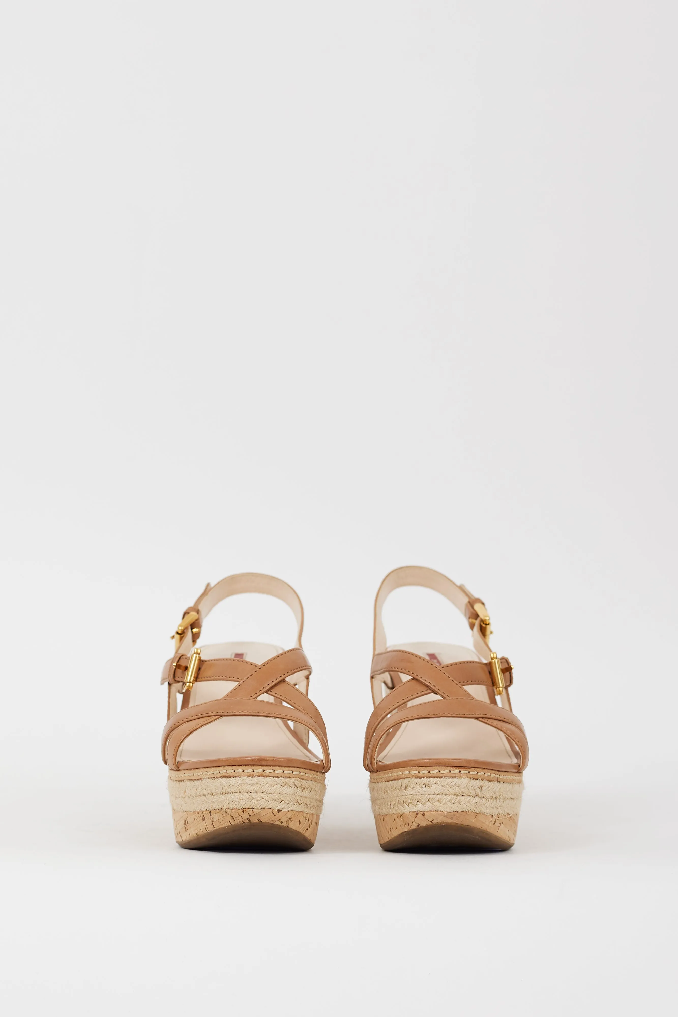 Sport Brown Leather & Cork Wedge Sandal