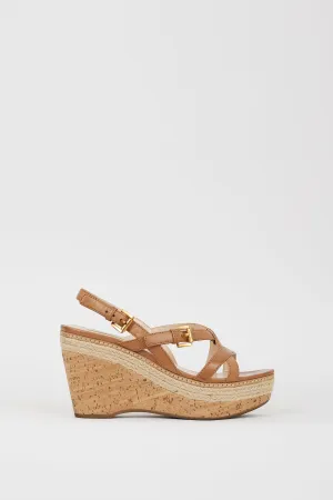 Sport Brown Leather & Cork Wedge Sandal