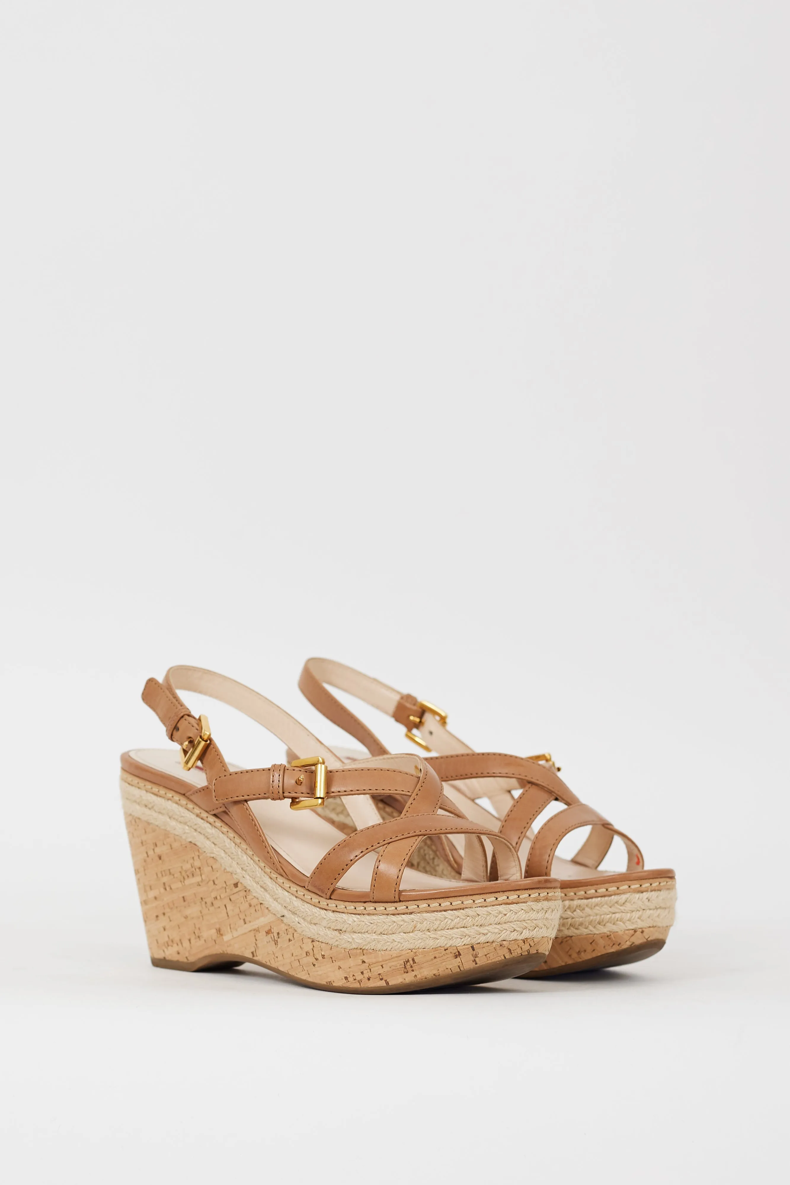 Sport Brown Leather & Cork Wedge Sandal