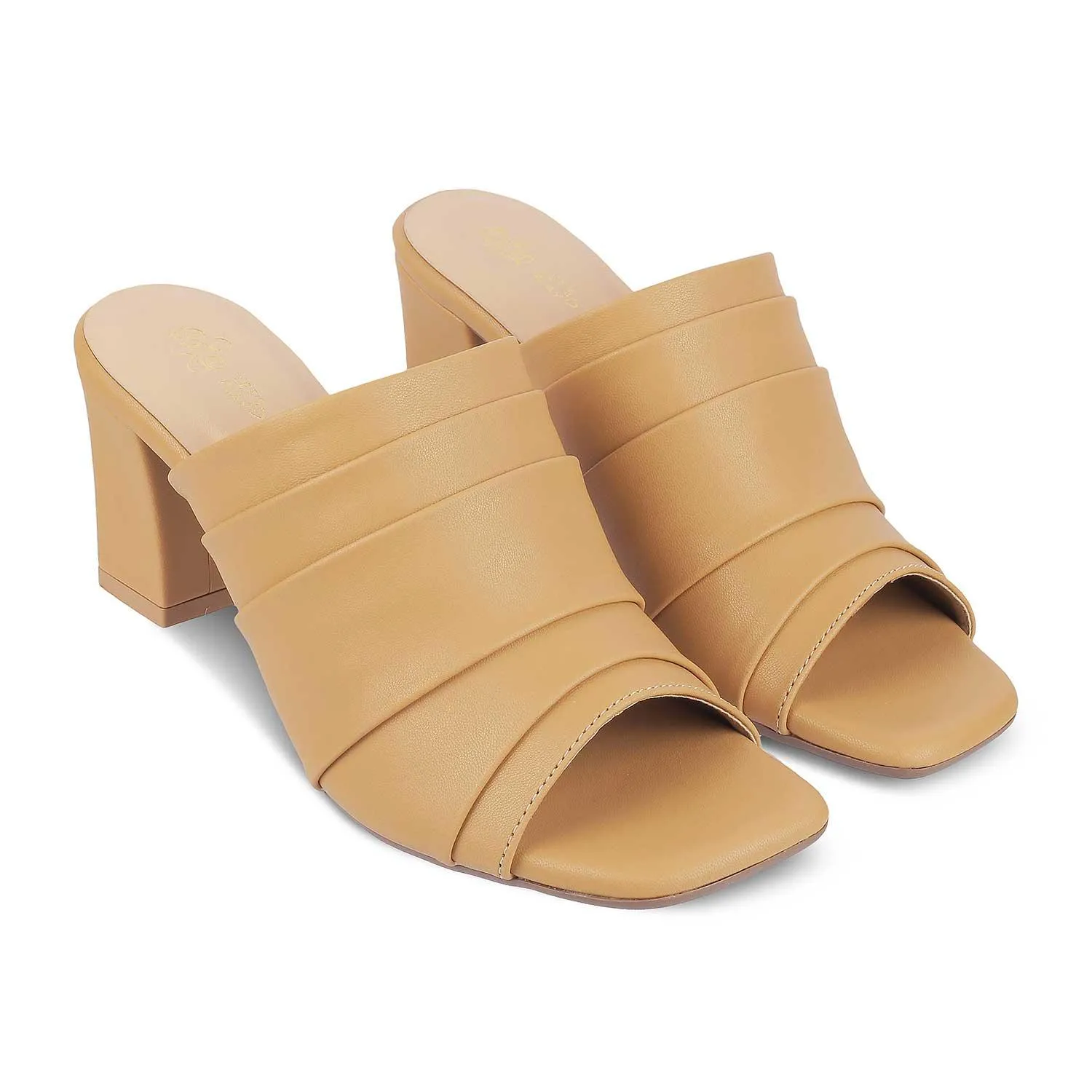 Tresmode Coco Beige Women's Dress Block Heel Sandals