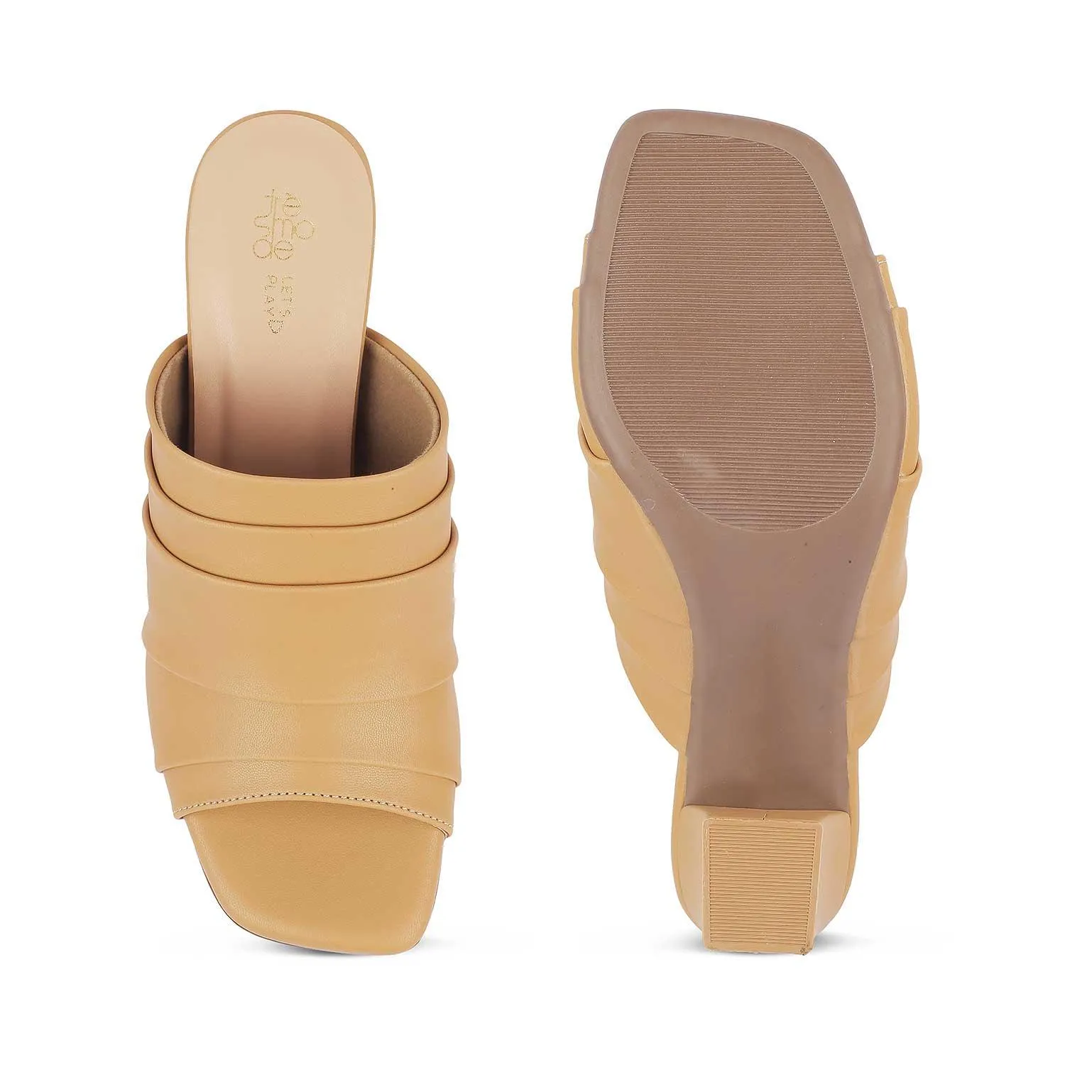 Tresmode Coco Beige Women's Dress Block Heel Sandals