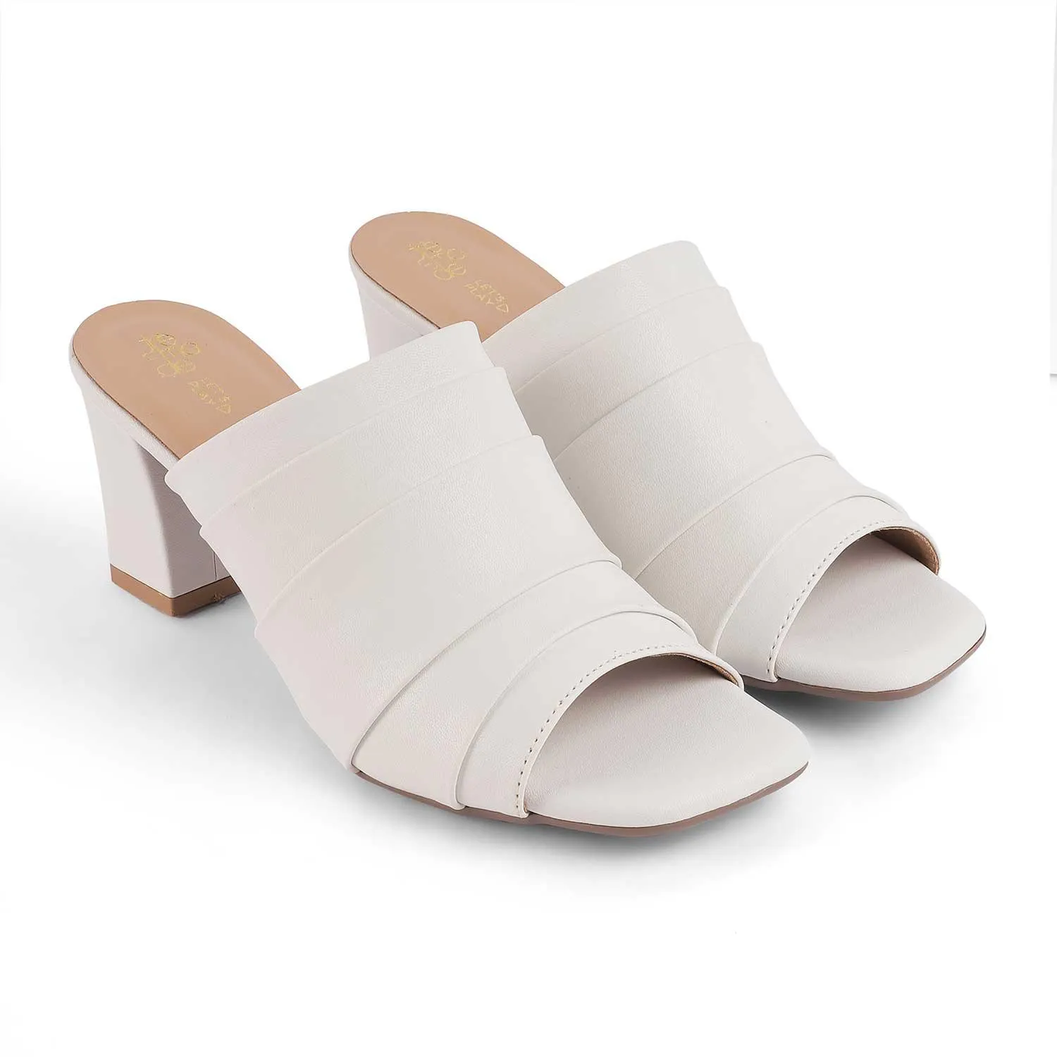 Tresmode Coco White Women's Dress Block Heel Sandals